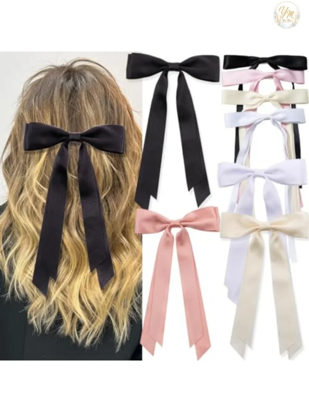 8pc Bow Hair Clips Set - Nonslip Claw Clips for Thick & Thin Hair - Plastic